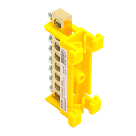 Шина "PE" STEKKER на изоляторе 6*9 на DIN-рейку 8 выводов, желтый, LD555-69-8