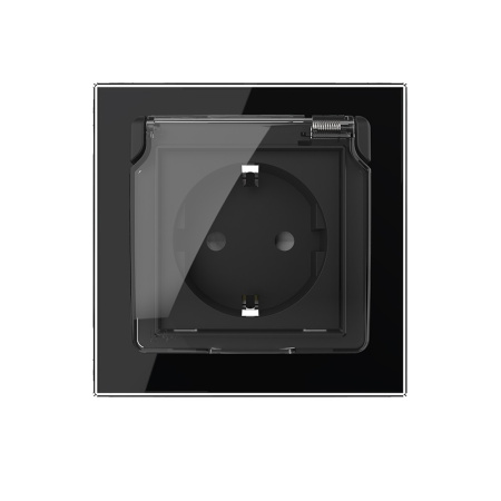 Розетка с крышкой 1 модуль Черная Livolo