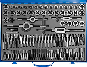 110 предметов, набор метчиков и плашек, сталь Р6М5 ЗУБР