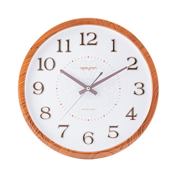 PL2207-338-2 Часы настенные, круг, арабский циферблат 3D, цвет светлое дерево, пластик, Ø36,1см, бесшумный механизм с плавным ходом, источн... APEYRON