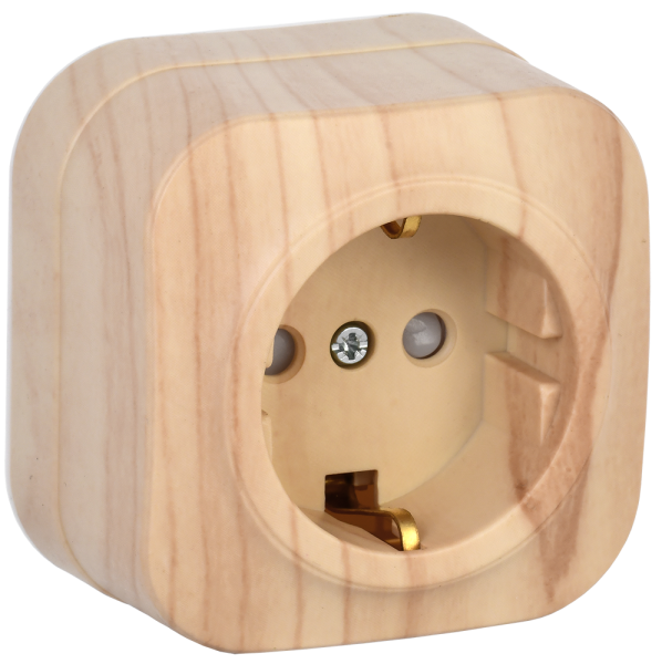 Розетка одноместная ОУ РСш20-3-ХС с з/з и защитной шторкой 16А GLORY сосна IEK