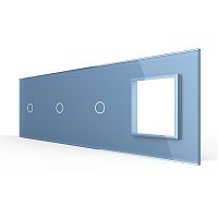 Панель для 3-х сенсорных выключателей и розетки, 3 клавиши (1+1+1), цвет синий, стекло Livolo