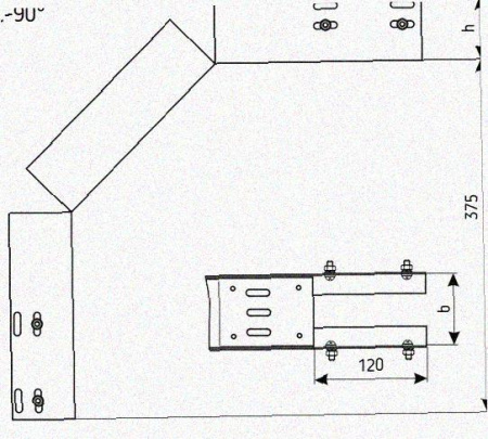 Лоток перфорированный КС 300х65-90 УТ1,5 для поворота трассы вниз на 90, оцинкованный лист S1,5