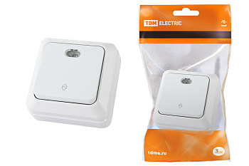Переключатель на 2 направления 1-кл. открытой установки с подсветкой IP20 10А, белый "Ладога" TDM