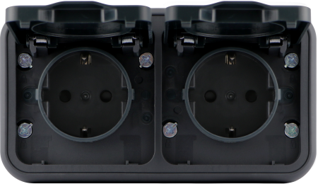 Donel W55 Розетка 2-я с защ.крышк, 2К+З., накладная, антрацит, IP55, серия (тип) DIP55