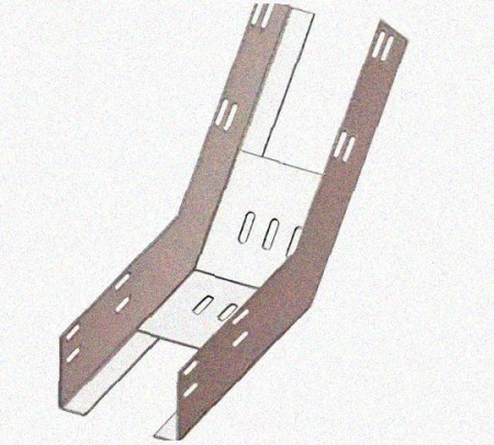 Лоток перфорированный КП 50х50-45 УТ1,5 для поворота трассы вверх на 45, оцинкованный лист S0,8