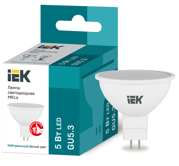 Лампа светодиодная MR16 софит 5Вт 230В 4000К GU5.3 IEK Лампа светодиодная MR16 софит 5Вт 230В 4000К GU5.3 IEK