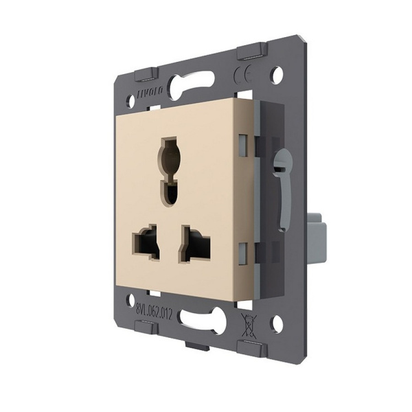 Розетка универсальная с з/з с защитными шторками 16A, цвет золотой (механизм) Livolo Розетка универсальная с з/з с защитными шторками 16A, цвет золотой (механизм) Livolo