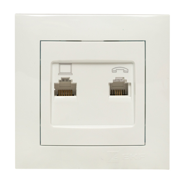 Валенсия Розетка RJ-45+RJ11 2-местная белая EKF