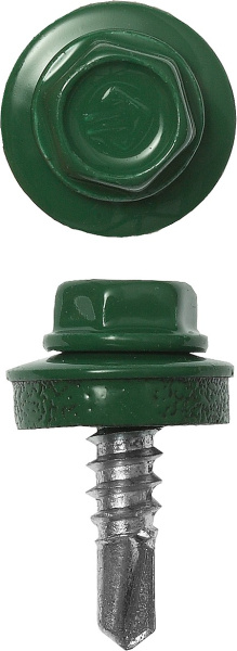 Саморезы СКМ кровельные, RAL 6002 зеленый лист, 25 х 5.5 мм, 1 800 шт, для металлических конструкций, Профессионал ЗУБР