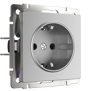 Розетка с заземлением, безвинтовой зажим (серебряный) СУ IP20 Werkel