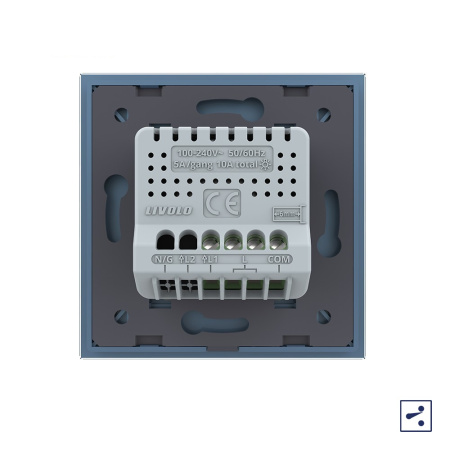 Одноклавишный проходной/перекрестный сенсорный выключатель 1 пост, цвет синий Livolo