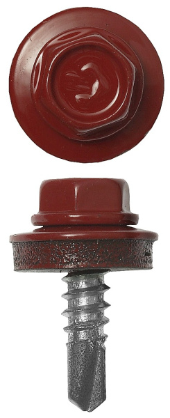 Саморезы СКМ кровельные, RAL 3003 рубиново-красный, 25 х 5.5 мм, 1 800 шт, для металлических конструкций, Профессионал ЗУБР