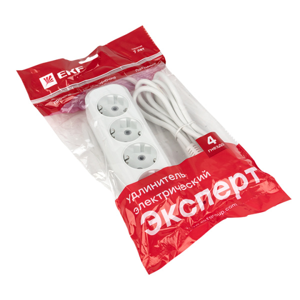 Удлинитель "Эксперт" 4 гнезда 2 метра 16А/3,5кВт с заземлением ПВС 3х1 PROxima EKF