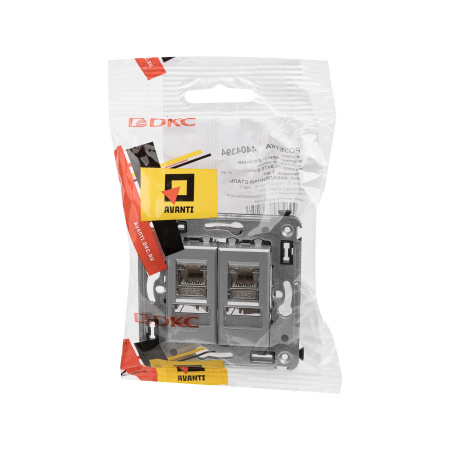 Компьютерная розетка RJ-45 в стену, кат.6 двойная экранированная"Avanti", "Закаленная сталь" DKC