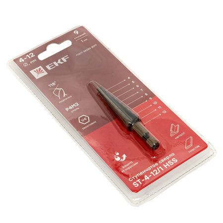 Ступенчатое сверло ST-4-12/1 HSS (9 ступ,) EKF