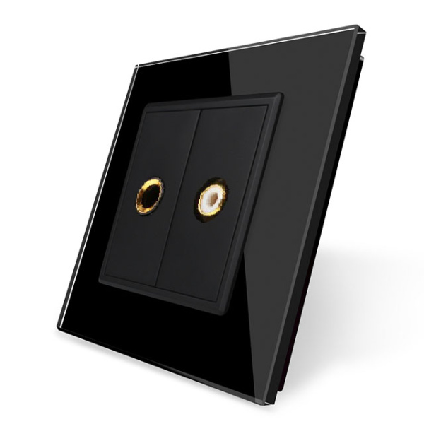 Розетка микрофон TRS 6.3 JACK / видео RCA "тюльпан" Черная Livolo Розетка микрофон TRS 6.3 JACK / видео RCA "тюльпан" Черная Livolo