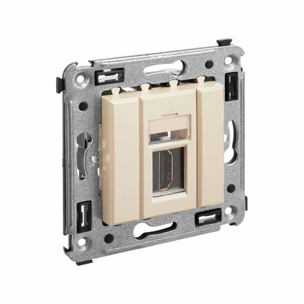 HDMI розетка одинарная в стену, тип А-А, "Avanti", "Ванильная дымка" DKC
