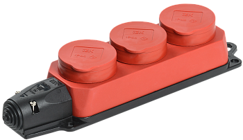 Розетка (колодка) 3-местная РБ33-1-0м с защитными крышками IP44 ОМЕГА красная IEK