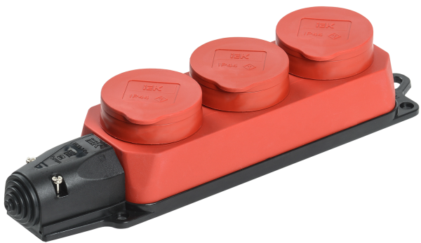 Розетка (колодка) 3-местная РБ33-1-0м с защитными крышками IP44 ОМЕГА красная IEK