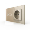 Трехклавишный сенсорный выключатель с розеткой 2 поста, цвет шампань Livolo