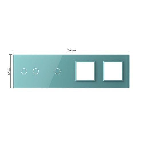 Панель для 2-х сенсорных выключателей и 2-х розеток, 3 клавиши (2+1), цвет зеленый, стекло Livolo фото 2