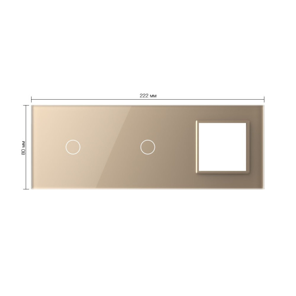 Панель тройная: 1 выключатель + 1 выключатель + 1 розетка Золотая Livolo