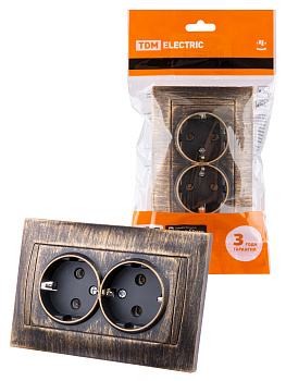 Розетка двойная 2П+З 16А 250В старинная бронза "Лама" TDM Розетка двойная 2П+З 16А 250В старинная бронза "Лама" TDM
