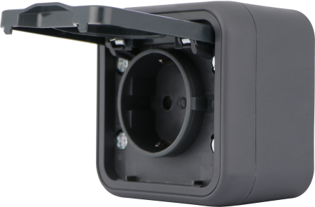 Donel W55 Розетка 1-я с защ.крышкой,2К+З. и шт., накладная, антрацит, IP55, серия (тип) DIP55