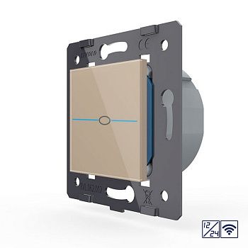 Одноклавишный сенсорный выключатель Quadro 12/24В с радиоупр., цвет золотой (механизм) Livolo