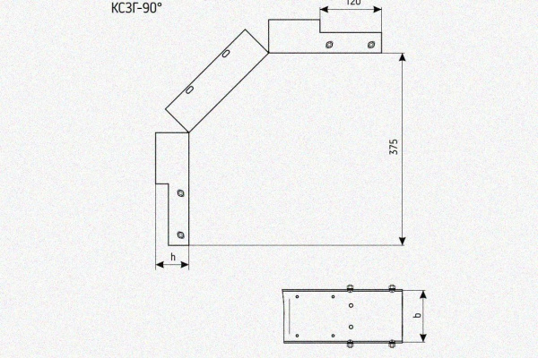 Лоток замковый глухой КСЗГ 150х85-90 УТ1,5 для поворота трассы вниз на 90, горячее цинкование, S1,5