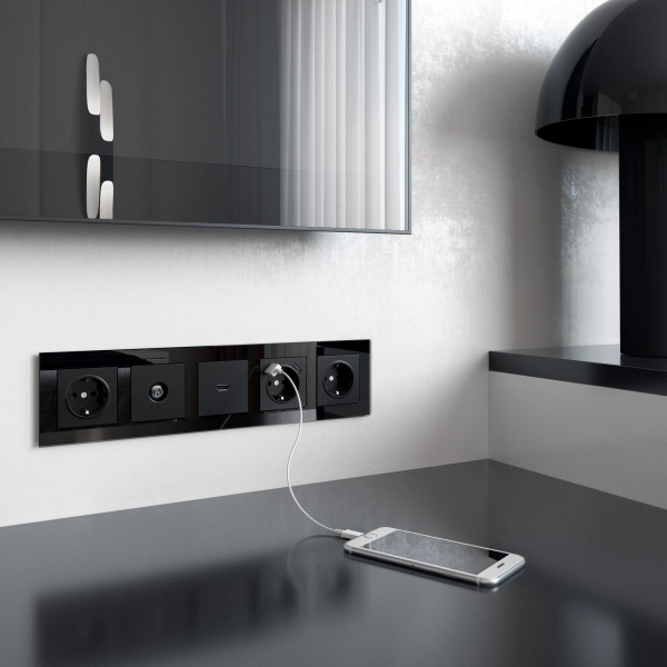 ТВ-розетка проходная (черный матовый) СУ IP20 Werkel