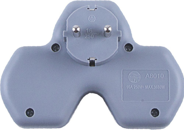 Разветвитель сетевой 3-местный с/з STEKKER ADP16-13-20, 250V,16A, ABS огнеустойчивый пластик,белый/серый