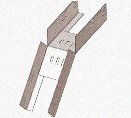 Лоток перфорированный КС 200х50-45 УТ1,5 для поворота трассы вниз на 45, оцинкованный лист S1,5