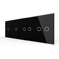 Панель для четырех сенсорных выключателей, 6 клавиш (1+1+2+2), цвет черный, стекло Livolo