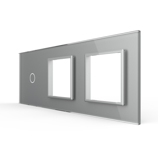 Панель для сенсорного выключателя и двух розеток, 1 клавиша, цвет серый, стекло Livolo