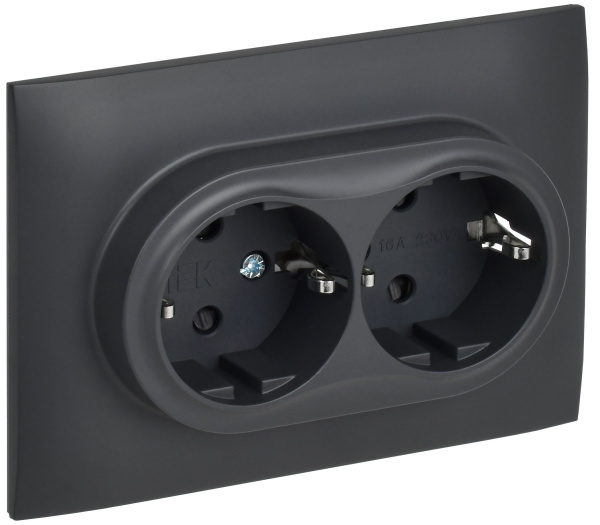 SKANDY Розетка 2-местная с заземлением с защитными шторками 16А в сборе SK-R07T титан IEK