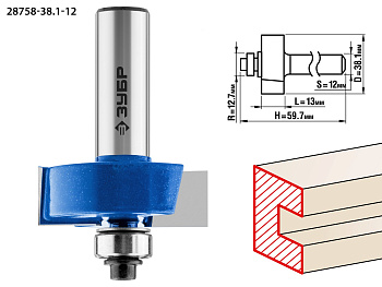 38.1x13мм, хвостовик 12мм, фреза фальцевая ЗУБР