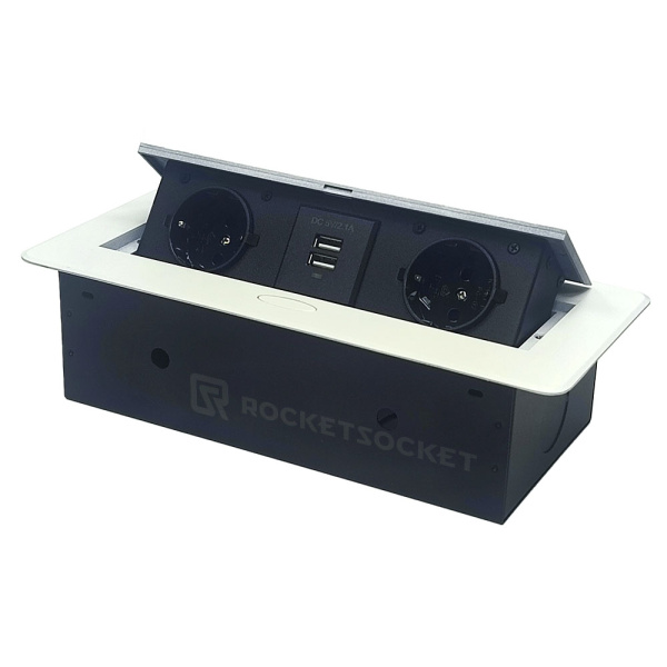 Розетка горизонтальная выдвижная 2EU+2USB Белая OvalC RocketSocket