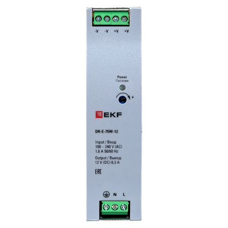 Блок питания на DIN рейку 75Вт, Uвх ~ 220 В AC, Uвых - 12 В DC постоянного тока EKF