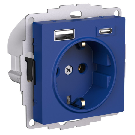 ATLASDESIGN Розетка 16А с двумя портами USB A+C (2.4А и 1.5А), аквамарин Schneider Electric