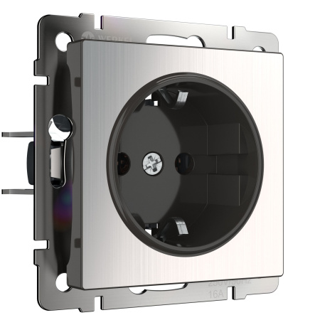 Встраиваемые механизмы Розетка СУ 1-м с заземл. 16А глянцевый никель IP20 Werkel