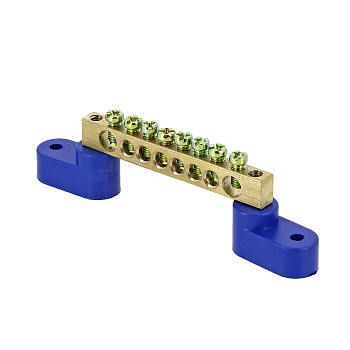 Шина "0" N (8х12мм) 8 отверстий латунь 2 синих угловых изолятора PROxima EKF