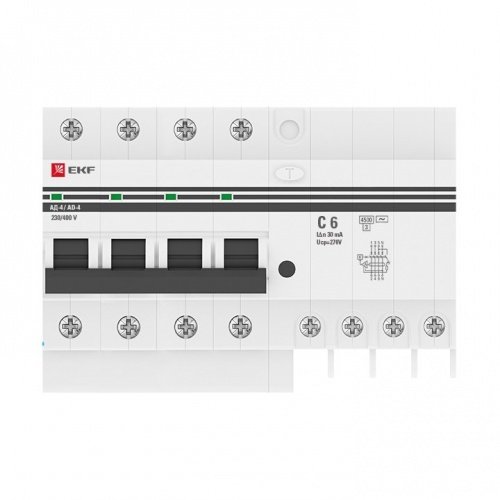Дифференциальный автоматический выключатель АД-4 6А 30мА (хар, С, АС, электронный) 4,5кА PROxima EKF фото 2