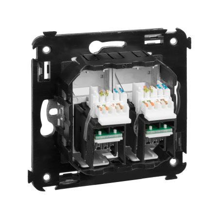 Компьютерная розетка RJ-45 в стену, кат.6А двойная, "Avanti", "Закаленная сталь" DKC