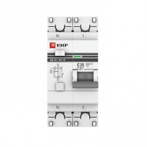 Дифференциальный автоматический выключатель АД-32 АВДТ 1П+N 25А С 4,5кА 300мА PROxima EKF