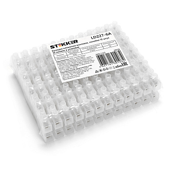 Колодка клеммная винтовая STEKKER, линейка 12 штук, полиэтилен, LD227-6A