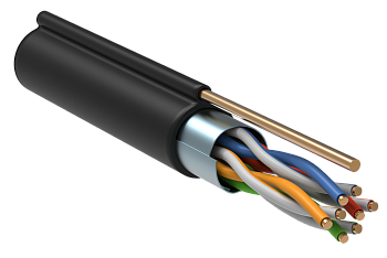 ITK Витая пара F/UTP кат.5E 4х2х24AWG solid LDPE с металлическим тросом 1,2мм черный (305м)