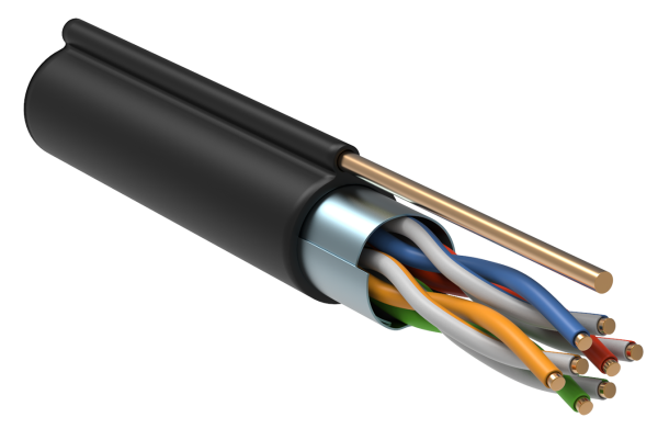 ITK Витая пара F/UTP кат.5E 4х2х24AWG solid LDPE с металлическим тросом 1,2мм черный (305м)