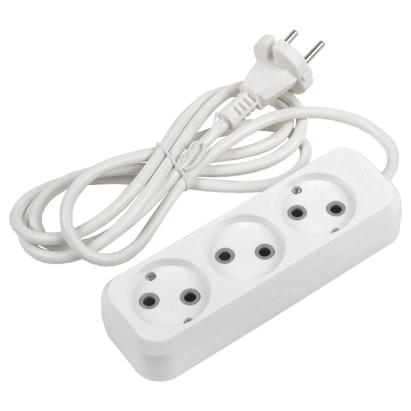 Удлинитель бытовой GES-10-2x075-3-1,5m, 10А, 2х0,75 мм2, 3 места, 1,5 метра, без заземления, без выключателя General